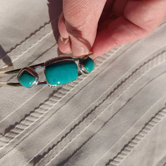 Jay King DTR mine finds 3 turquoise stone cuff bracelet 925 Sterling - Picture 7 of 12